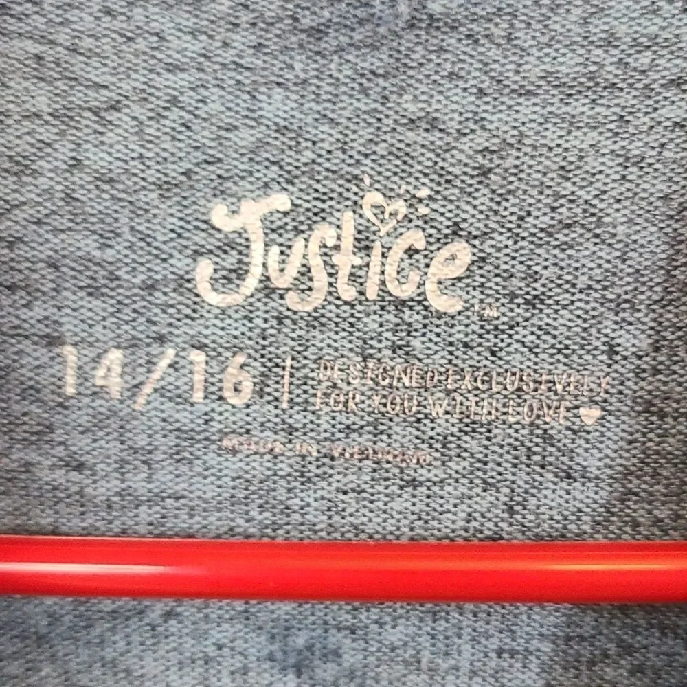 Justice Girls Hoodie Sweater 14 16 Blue Lace Sleeve Knit Pullover Soft School